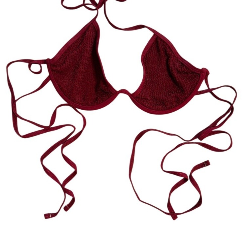 Oséree Bikini Top Womens Size M Burgundy Textured Underwire Halter Tie